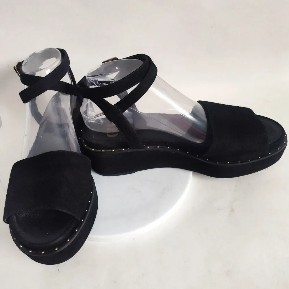 Gianni Bini Sweet Talk Sandals‎ Size 8.5 Black Suede Platform Flatform Open Toe